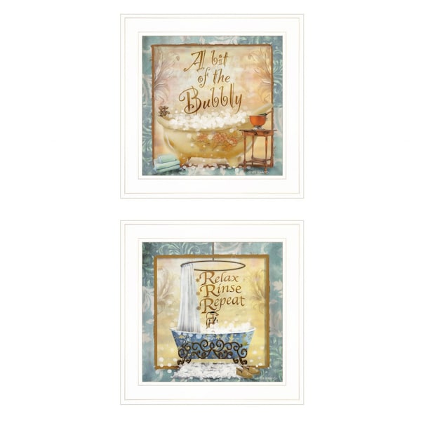 Homeroots Set Of Two A Bit of Bubbly 1 White Framed Print Bathroom Wall Art, 2PK 407199 - main