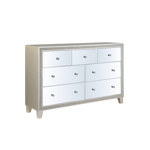 Homeroots 63" Champagne Solid and Manufactured Wood Mirrored Seven Drawer Triple Dresser 486521 - main