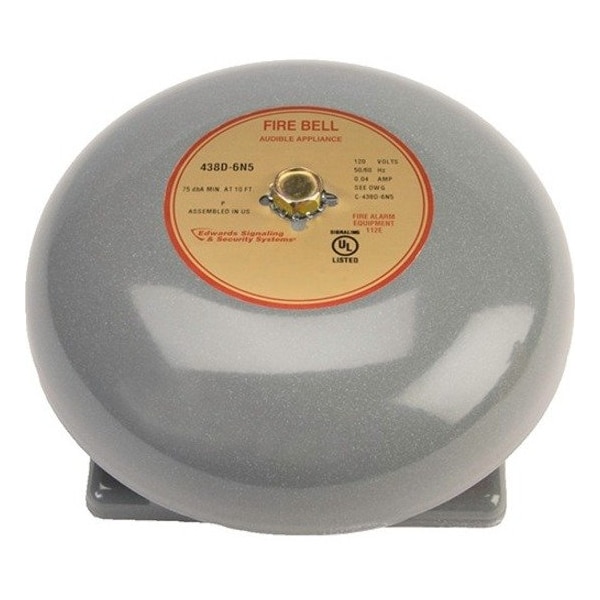 Edwards Signaling Fire Bell, Gray, 6 In., 20 to 24V 439D-6AW - main
