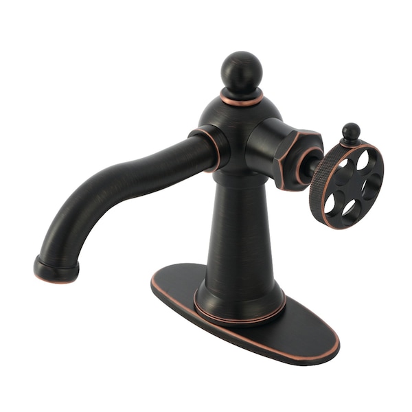 Kingston Brass One-Handle Single-Hole Bathroom Faucet with Knurled Handle and Push Pop-Up Drain, Naples Bronze KSD354RKZNB - main