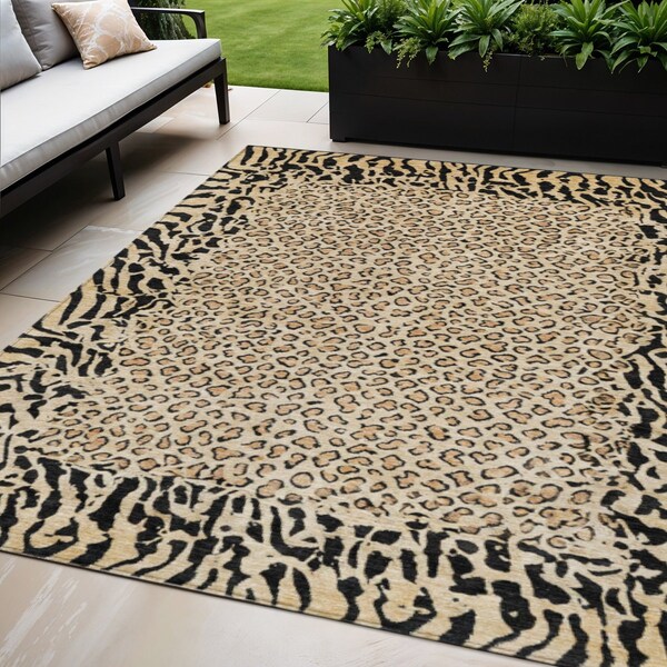 Homeroots 5' X 8' Gold Animal Print Washable Indoor Outdoor Area Rug 607645 - main
