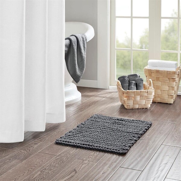 Madison Park Yarn Dyed Cotton Chenille Chain Stitch Rug, Charcoal - 17 x 24 in., 6PK MP72-5829 - main