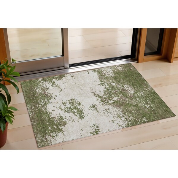 Homeroots 3' X 5' Olive Green Gray And Ivory Abstract Washable Indoor Outdoor Area Rug 599514 - main
