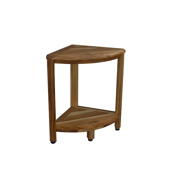Homeroots 17" Brown Teak Corner Shower Bench With Shelf 376736 - main