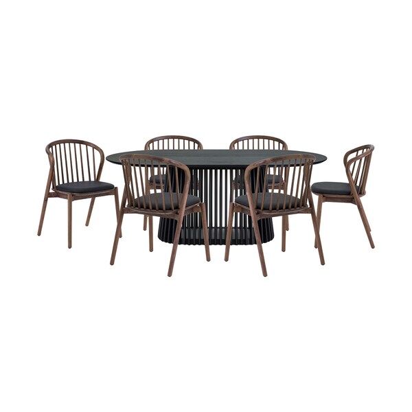 Homeroots Seven Piece Black Oval Dining Set with Six Chairs 571718 - main