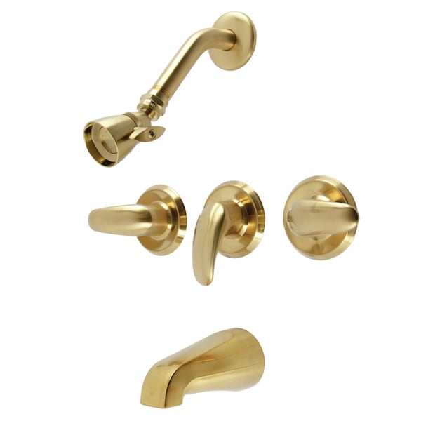 Kingston Brass Triple-Handle Tub and Shower Faucet, Brushed Brass KB6237LL - main