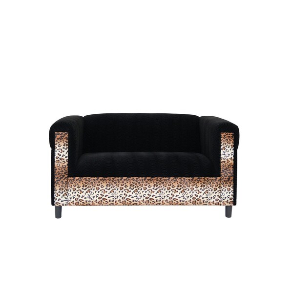 Homeroots 72" Black Velvet Leopard Loveseat 530503 - main