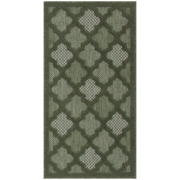 Homeroots 2' X 4' Dark Green And Light Green Geometric Indoor Outdoor Area Rug 573850 - main