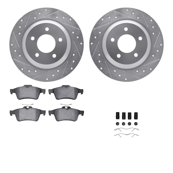 Dynamic Friction Co DFC Rotors-Drilled & Slotted-Silver w/ EURO 5000 Ceramic Brake Pads Incl Hdw 7612-80005 - main