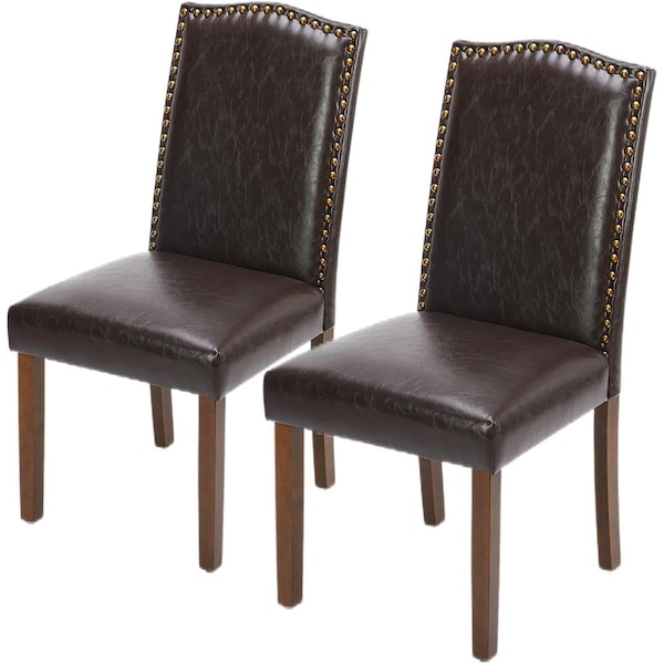Yssoa Upholstered Parsons Dining Chair, Faux Leather Dining Room Chair with Solid Wood Legs and Nai 3A88FNCHARDINNINGBRNX2 - main