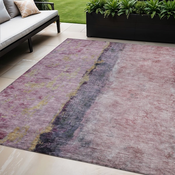Homeroots 5' X 8' Blush Pink And Purple Abstract Washable Indoor Outdoor Area Rug 578017 - main
