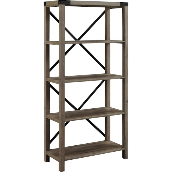 Walker Edison Furniture 64 in. Farmhouse Metal Bookcase, Grey Wash BS64MXGW - main