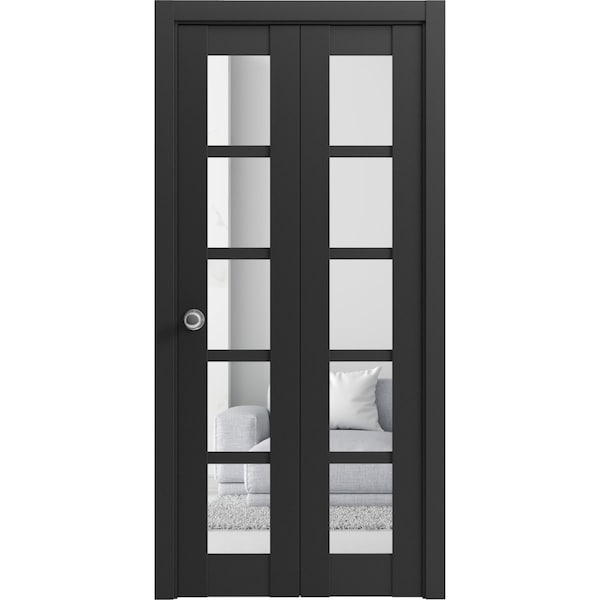 Sartodoors Sliding Closet Bi-fold Doors Black Solid Core Modern Interior QUADRO4522BF-BLK-48 x 80 (2* 24x80) - main