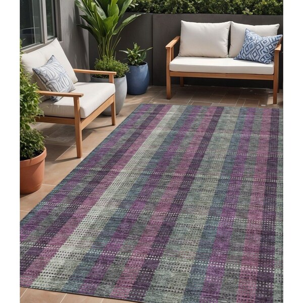 Homeroots 5' X 8' Plum Eggplant And Gray Plaid Washable Indoor Outdoor Area Rug 613988 - main