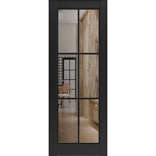 Sartodoors Slab Barn Door Panel Lite, Lucia 2366 Matte Black with Clear Glass and Aluminum Strips, Sturdy Fin LUCIA2366S-BLK-18 x 80 - main