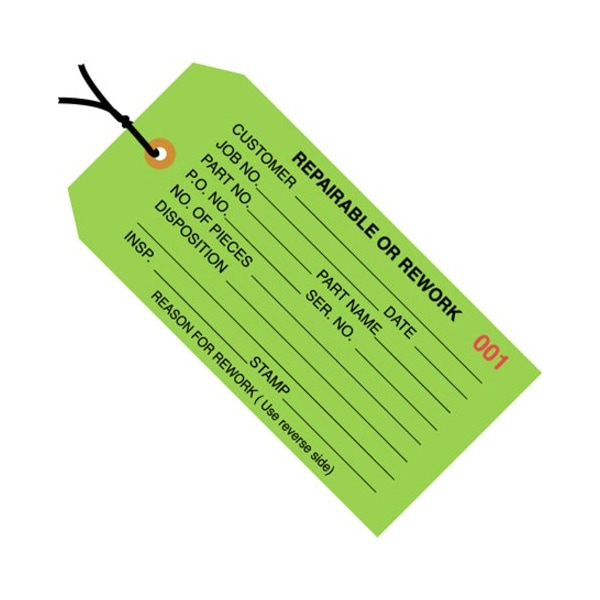 Partners Brand TagStrungRepr/Rewrk, 4-3/4"x2-3/8", PK1000, 13 Point Cardstock, 4 3/4" W, Green, 1000 PK G20042 - main