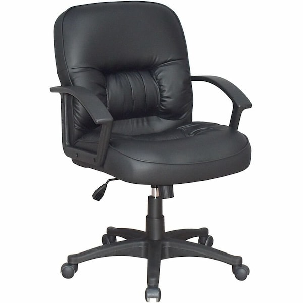 Lorell Managerial Chair Managerial Leather Mid-Back Chairs, Black, Adjustable Arms, 38-1/2" Height, Leather LLR60115 - main