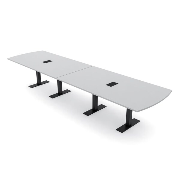 Skutchi Designs 14ft Conference Table W/ Power Unit | 14 Person Modular Arc Rectangle Meeting Table | Harmony Series HAR-AREC-48X168-T.BK-U779-EBLK - main