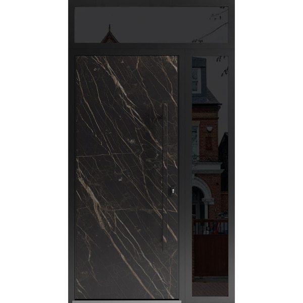 Vdomdoors Steel Door Dekton 0118 Natural Noir Side and Top Exterior Window Sidelite Entry Door Painted W36+12 DEKTON0118EXD-NOR-W36+12xH80+16-LH-I - main