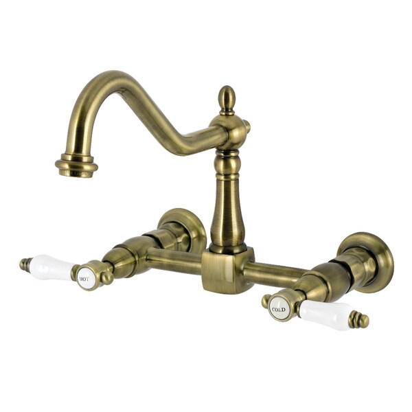 Kingston Brass Two-Handle Wall Mount Bridge Kitchen Faucet, Antique Brass KS1243BPL - main
