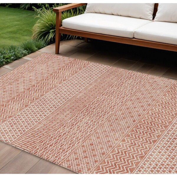 Homeroots 9' X 12' Salmon And Ivory Chevron Washable Indoor Outdoor Area Rug 612296 - main
