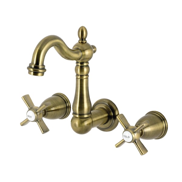 Kingston Brass Double-Handle Wall Mount Bathroom Faucet, Antique Brass KS1223ZX - main