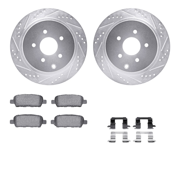 Dynamic Friction Co DFC Rotors-Drilled & Slotted-Silver w/ EURO 5000 Ceramic Brake Pads Incl Hdw 7612-67011 - main