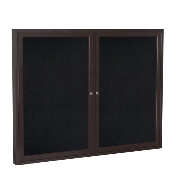 Ghent 2 Door Enclosed Recycled Rubber Bulletin Board, Bronze Aluminum Frame, 3'H x 5'W, Black PB23660TR-BK - main