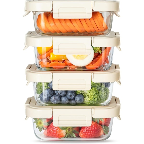 Simple Deluxe Glass Meal Prep Containers w/ Exclusive Glass Lids, Glass Storage Containers w/ Lids, BPA-Free, 4PK 3A09HICOTNGLASS370X4 - main
