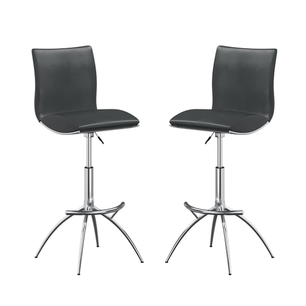 Homeroots Set of Two Gray and Silver Faux Leather and Metal Low Back Adjustable Height Bar Chairs, 2PK 555026 - main