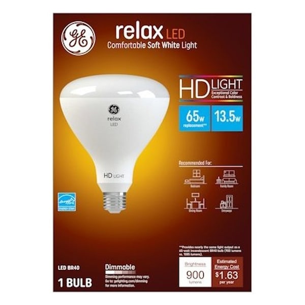 Ge LED Light Bulb, BR40 Lamp, 85 W Equivalent, E26 Medium Lamp Base, Dimmable, White, Soft White Light 49525 - main