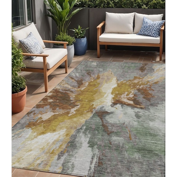 Homeroots 5' X 8' Gold And Gray Abstract Washable Indoor Outdoor Area Rug 615609 - main