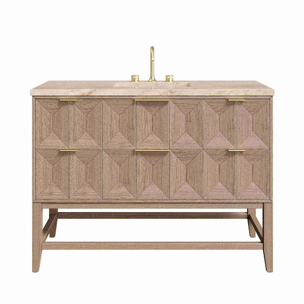 James Martin Vanities Emmeline 48" Single Vanity, Pebble Oak, w/ 3 CM Tajnar Eclos Top w/FreePower Wireless Charger D100-V48-PBO-FTJR - main