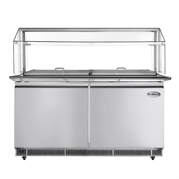 Koolmore 60 in. Commercial Refrigerated Prep Station with Sneeze Guard and Buffet Slide, 12 Pans with Covers KM-RBT-60CSFG - main