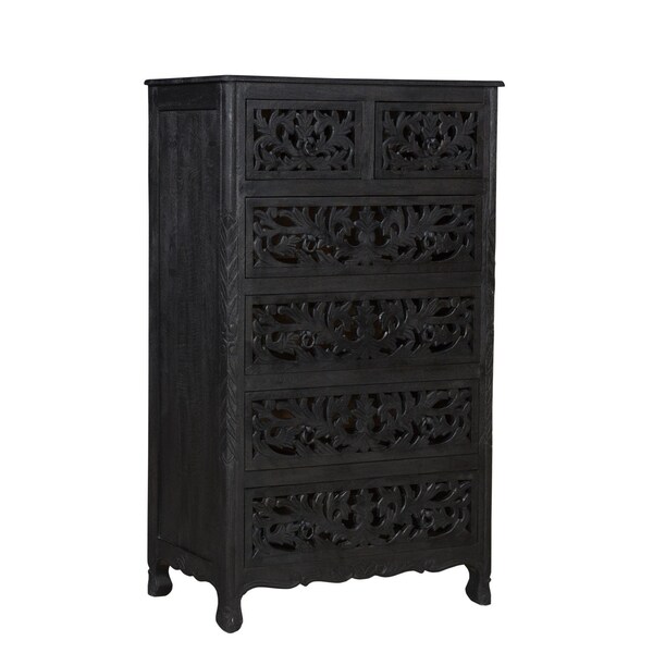 Homeroots 35" Black Solid Wood Six Drawer Chest 521240 - main