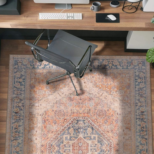 World Rug Gallery Rust Medallion Washable Rug - Flat Pile Vintage Design, Easy Care for High-Traffic Areas 4 ftx6 ft WR170RUST4X6 - main