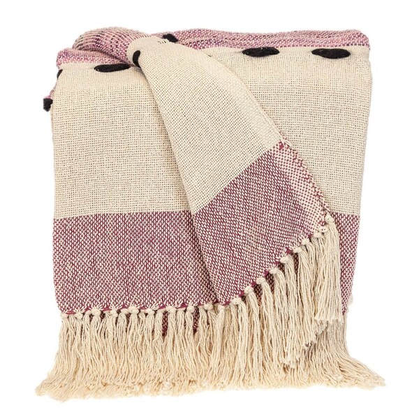 Homeroots 50" X 60" Purple and Ivory Woven Cotton Striped Throw Blanket with Tassels 478664 - main