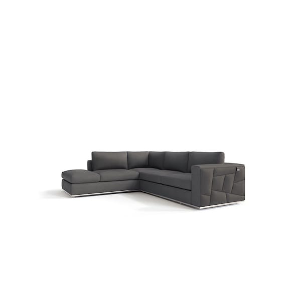 Homeroots Dark Gray Italian Leather L Shaped Two Piece Corner Sectional 482252 - main