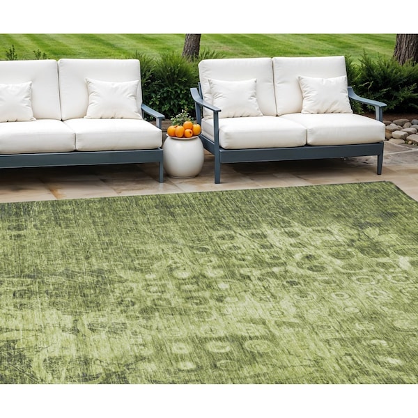 Homeroots 10' X 14' Olive Green Ikat Washable Indoor Outdoor Area Rug 576994 - main