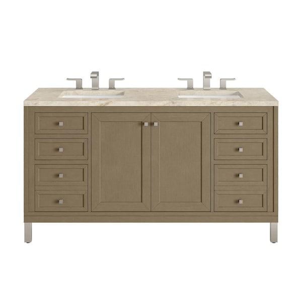James Martin Vanities Chicago 60" Double Vanity, Walnut Whisper, w/ 3 CM Tajnar Eclos Top 503-V60D-WLW-3TJR - main