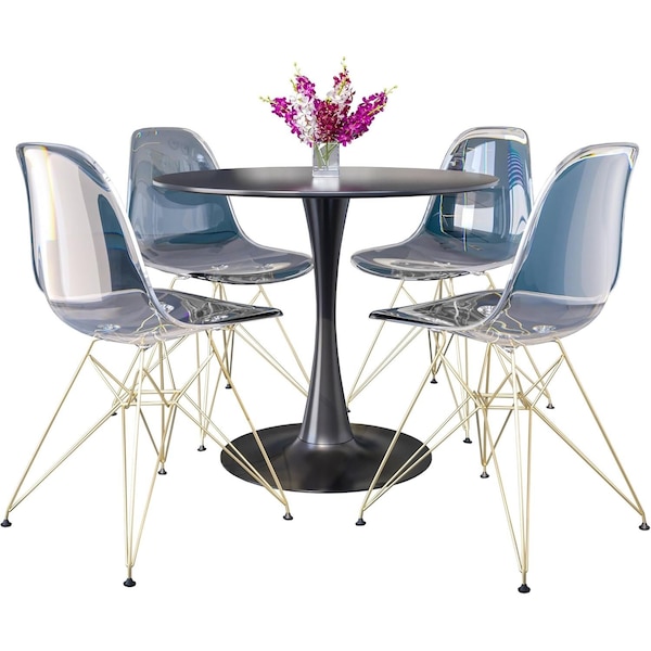 Leisuremod Bristol 5-Piece Modern Dining Set: Round MDF Table & 4 Eiffel Plastic Chairs with Chrome Legs, 5PK BTBL-35BL-CR19CLG4 - main