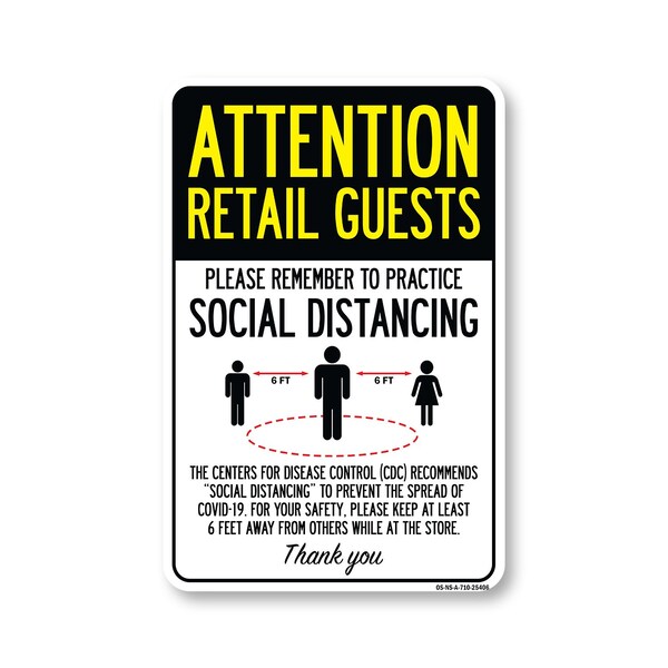 Signmission Public Safety, Retail Guests Practice Social Distancing, 10in X 7in Aluminum, OS-NS-A-710-25406 OS-NS-A-710-25406 - main