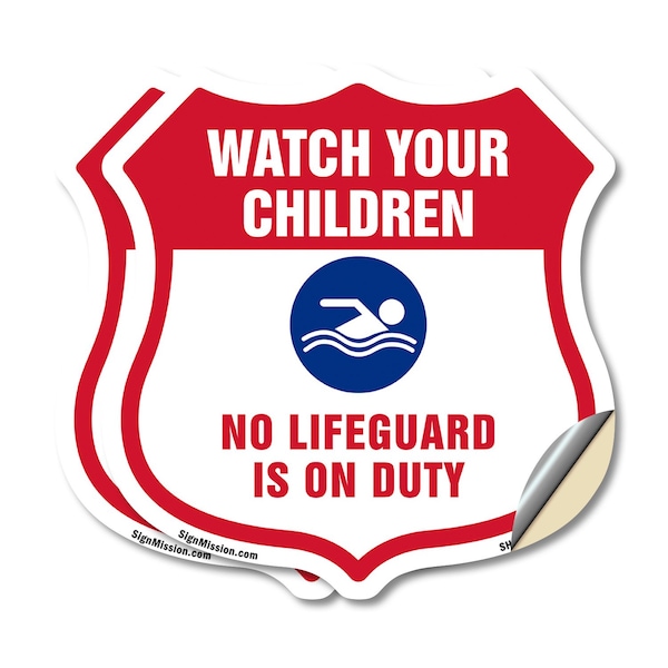 Signmission Pool Safety Shield Sign Attention Watch, 12 inch X 12 inch, Vinyl Decal, 2PK SHI-D-2PACK-12-430 - main