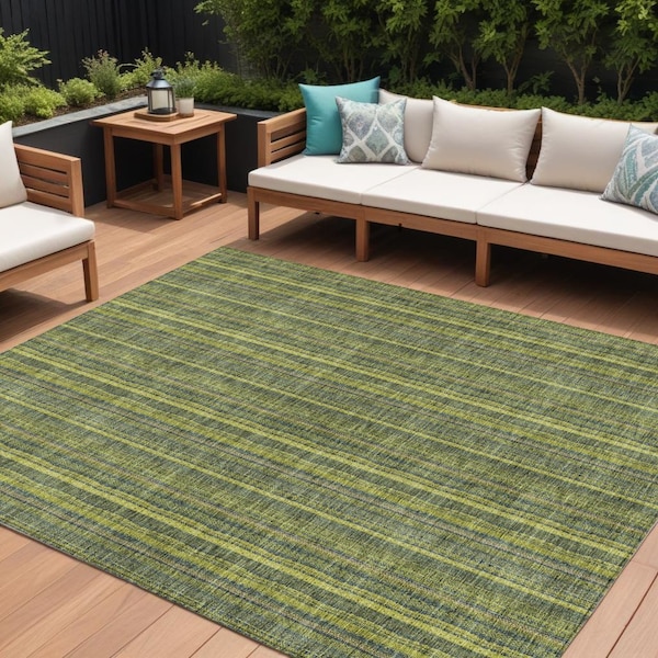 Homeroots 10' X 14' Olive Green And Lime Green Striped Washable Indoor Outdoor Area Rug 615066 - main