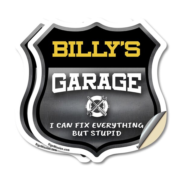 Signmission Billy's Garage I Can Fix Everything But Stupid, 4 inch X 4 inch, Vinyl Decal, 2PK SHI-D-2PACK-4-490-BILLY - main