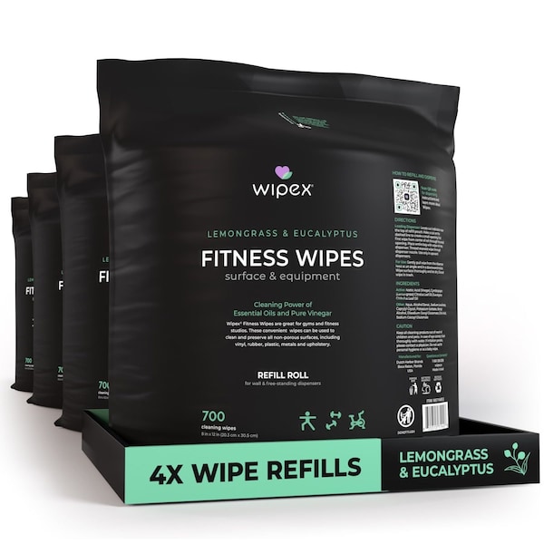 Wipex Natural Fitness Wipes 700ct Refill Rolls, Lemongrass/Eucalyptus, 2800 Gym Equipment Wipes, 4PK WX71940FLE-4 - main