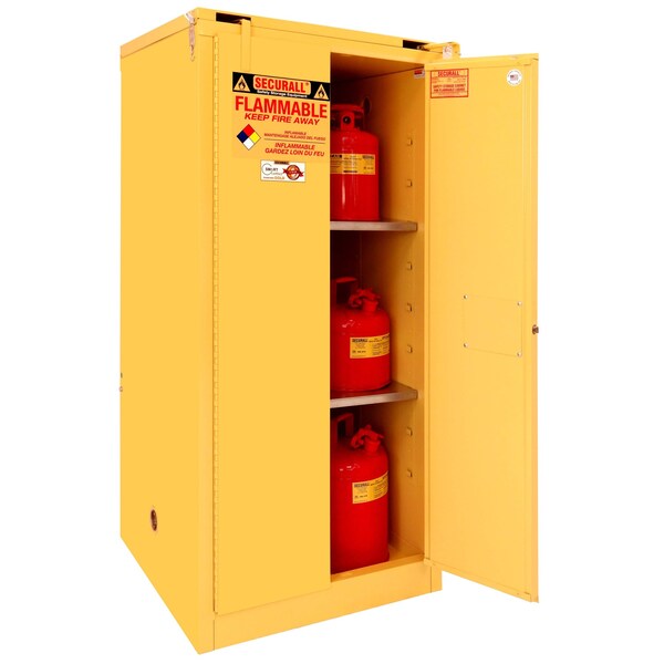 Securall Hazardous Waste Can Storage Cabinet, 60 Gallon, 2 Shelves, 31 in W x 67 in H x 31 in D, Yellow W3060 - main