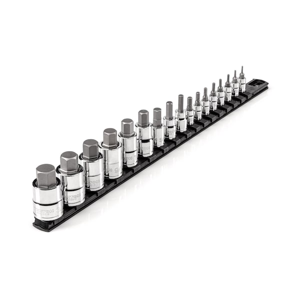 Tekton 1/4, 3/8, 1/2 Inch Drive Hex Bit Socket Set with Rail, 17-Piece 5/64-3/4 in. SHB99101 - main