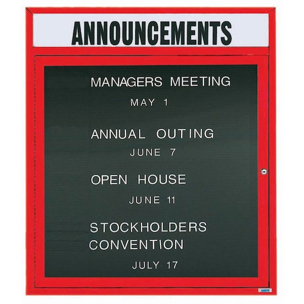 Aarco Enclosed Letter Board Directory w/ Powder Coated Red Aluminum Frame and Header, 36''Hx30''W, 1 Door ADC3630HR - main
