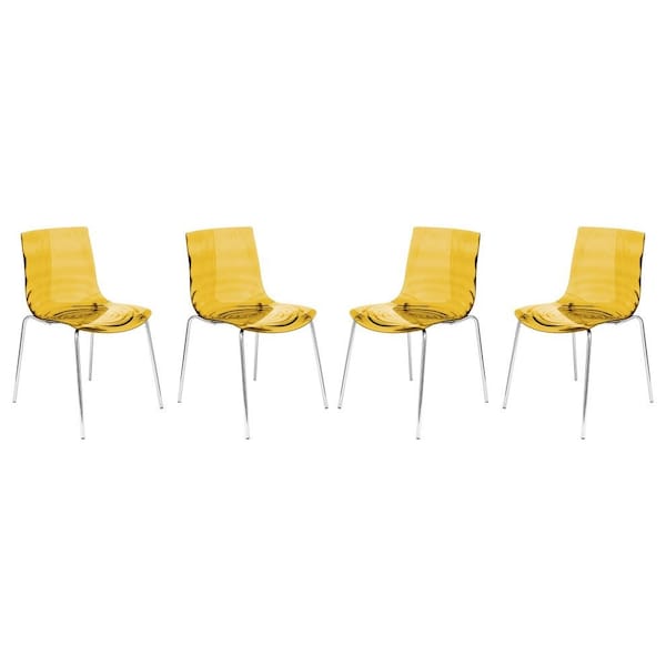 Leisuremod Astor Water Ripple Design Dining Chair, Transparent Orange, 4PK AC20OR4 - main